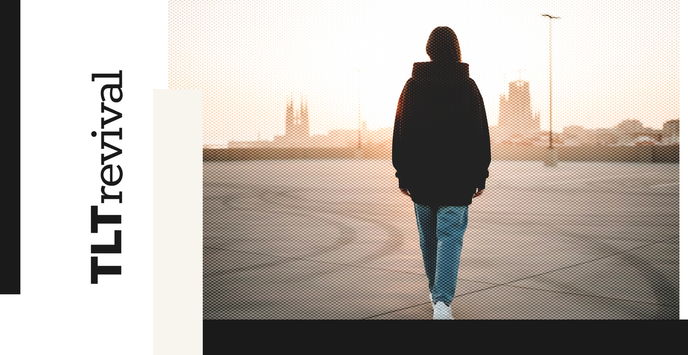 Person walking on a rooftop with cityscape in the background, featuring 'TLT revival' branding.